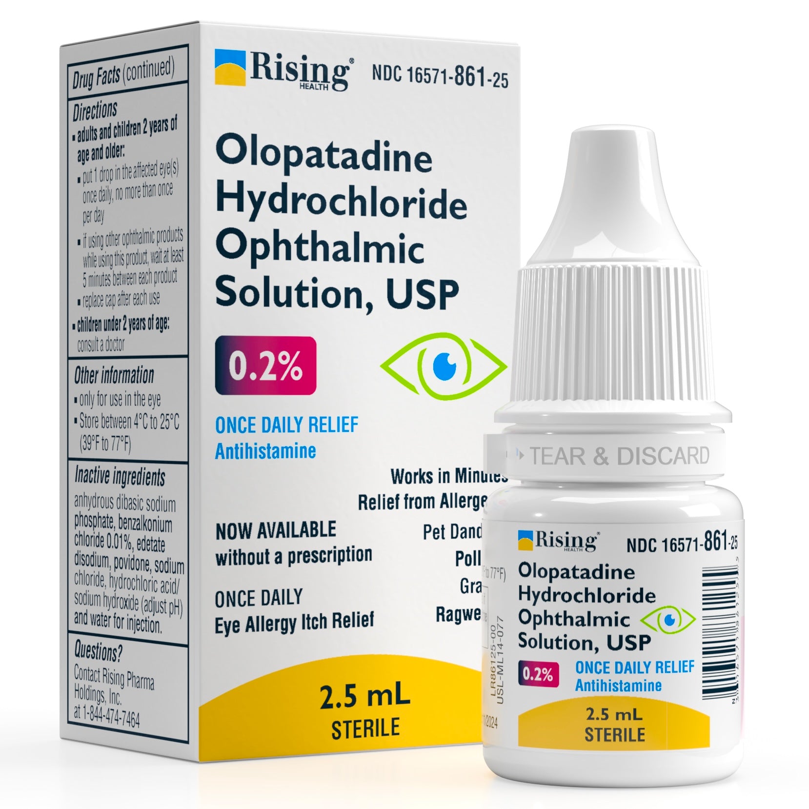 Olopatadine 0.2% ophthalmic solution once-daily eye allergy drops bottle — Rising Health