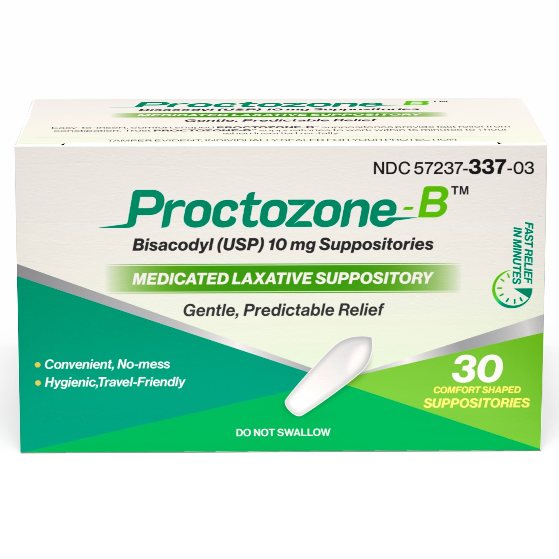 Proctozone-B bisacodyl 10mg suppositories box front — Rising Health