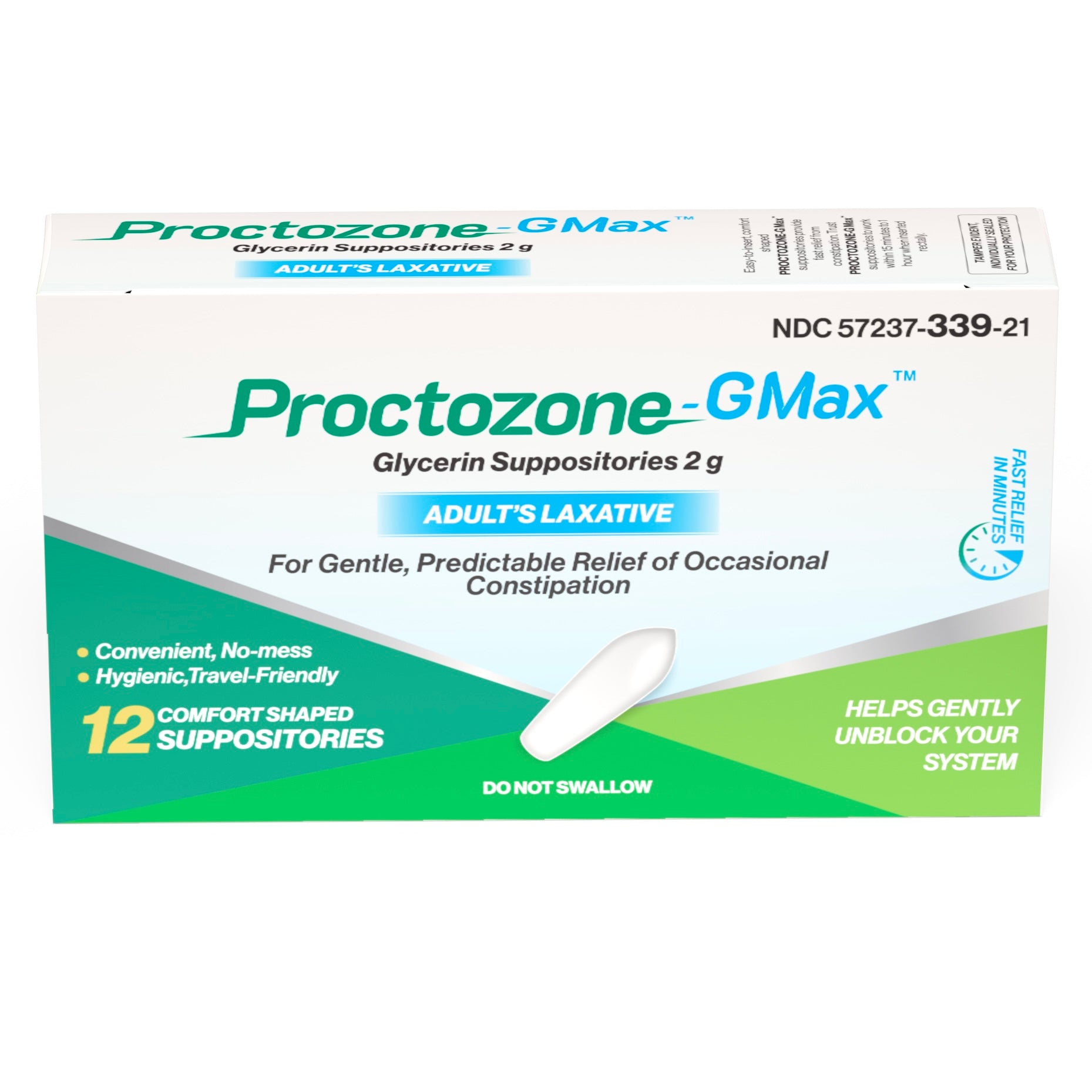 Proctozone-GMax adult glycerin suppositories 2g box front — Rising Health