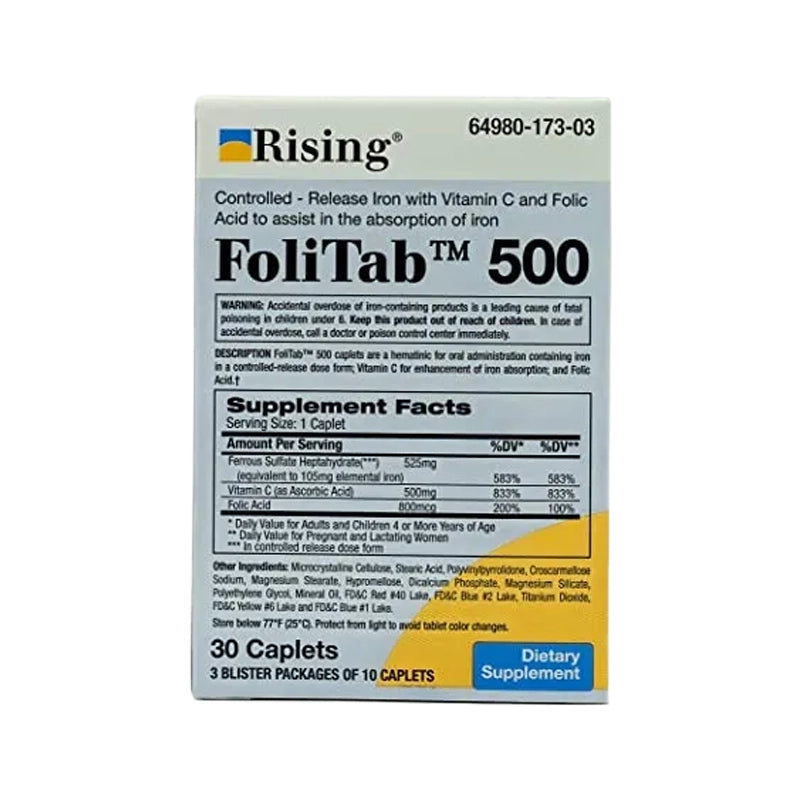 FoliTab™ 500 — Iron + Vitamin C + Folic Acid Caplets