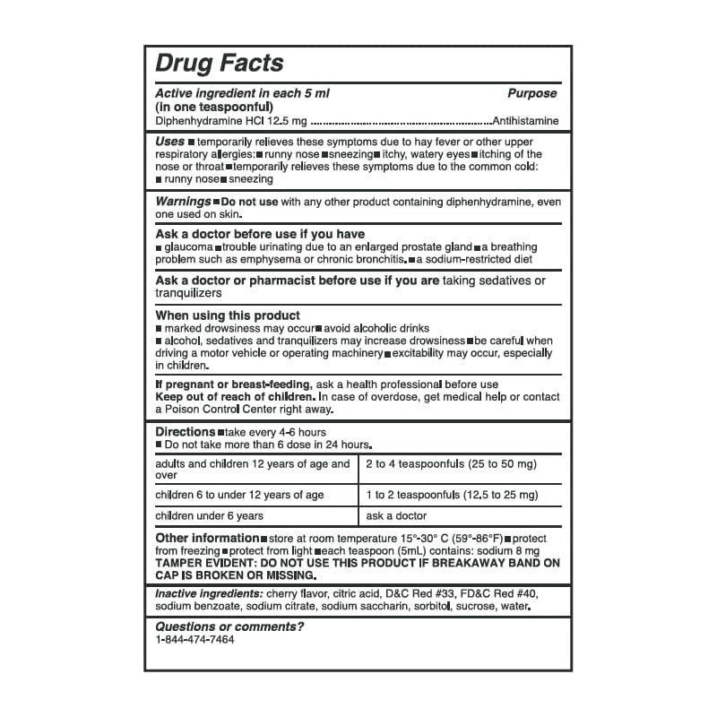 Diphenhydramine HCl Oral Solution 12.5 mg / 5 mL — Cherry