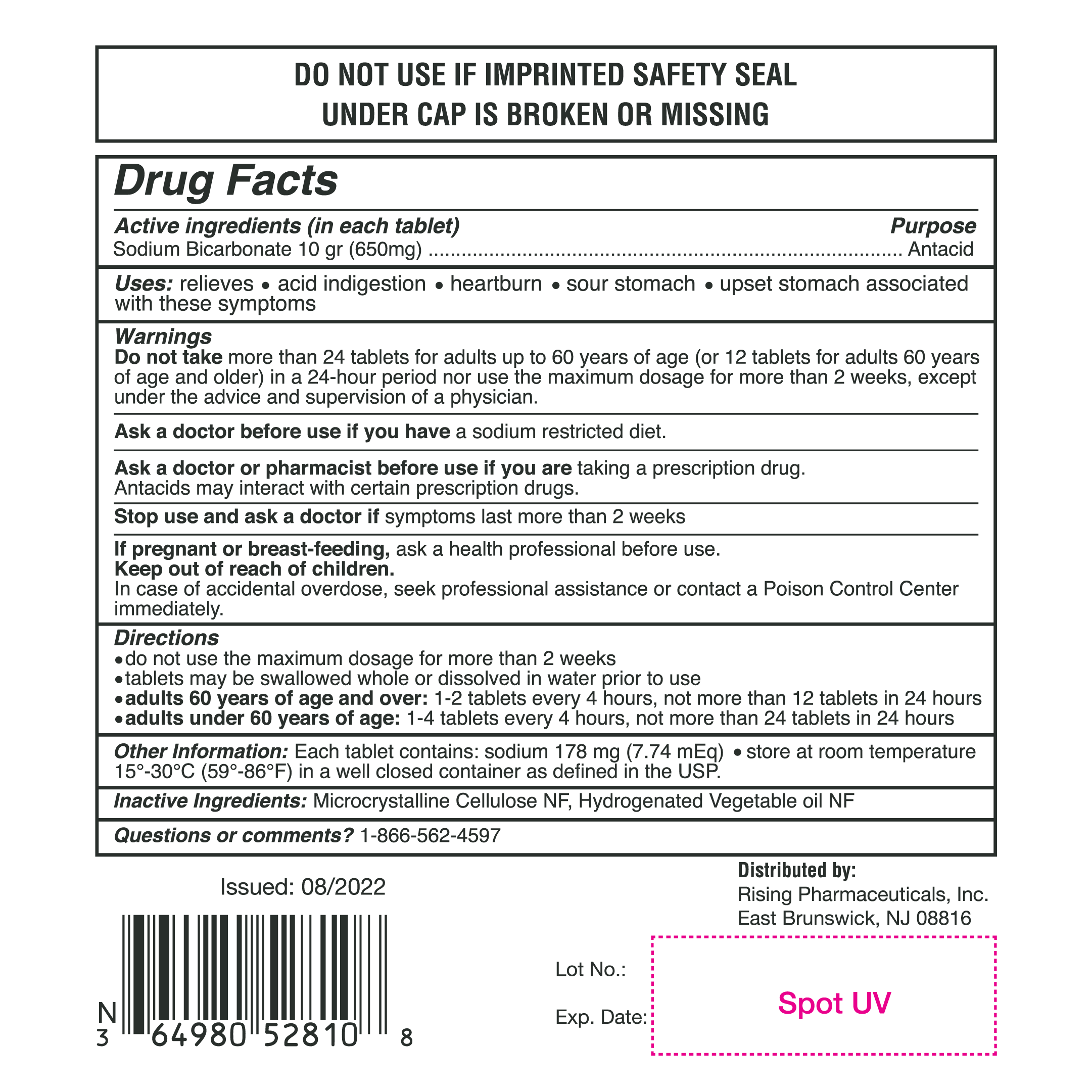 Sodium Bicarbonate 650 mg Tablets