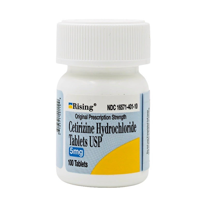 Cetirizine HCl 5 mg antihistamine tablets bottle — Rising Health