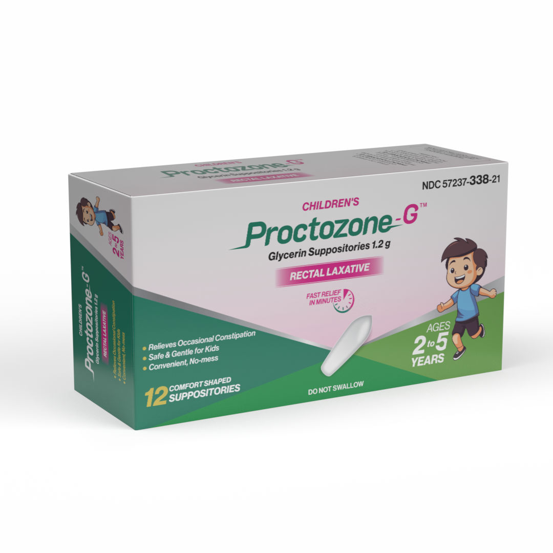 Proctozone-G pediatric glycerin suppositories 1.2g box front — Rising Health